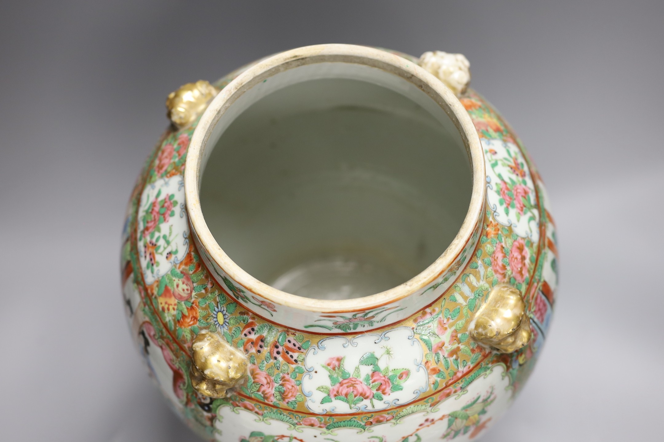 A large Chinese Canton decorated famille rose jar, 19th century, 39 cms high